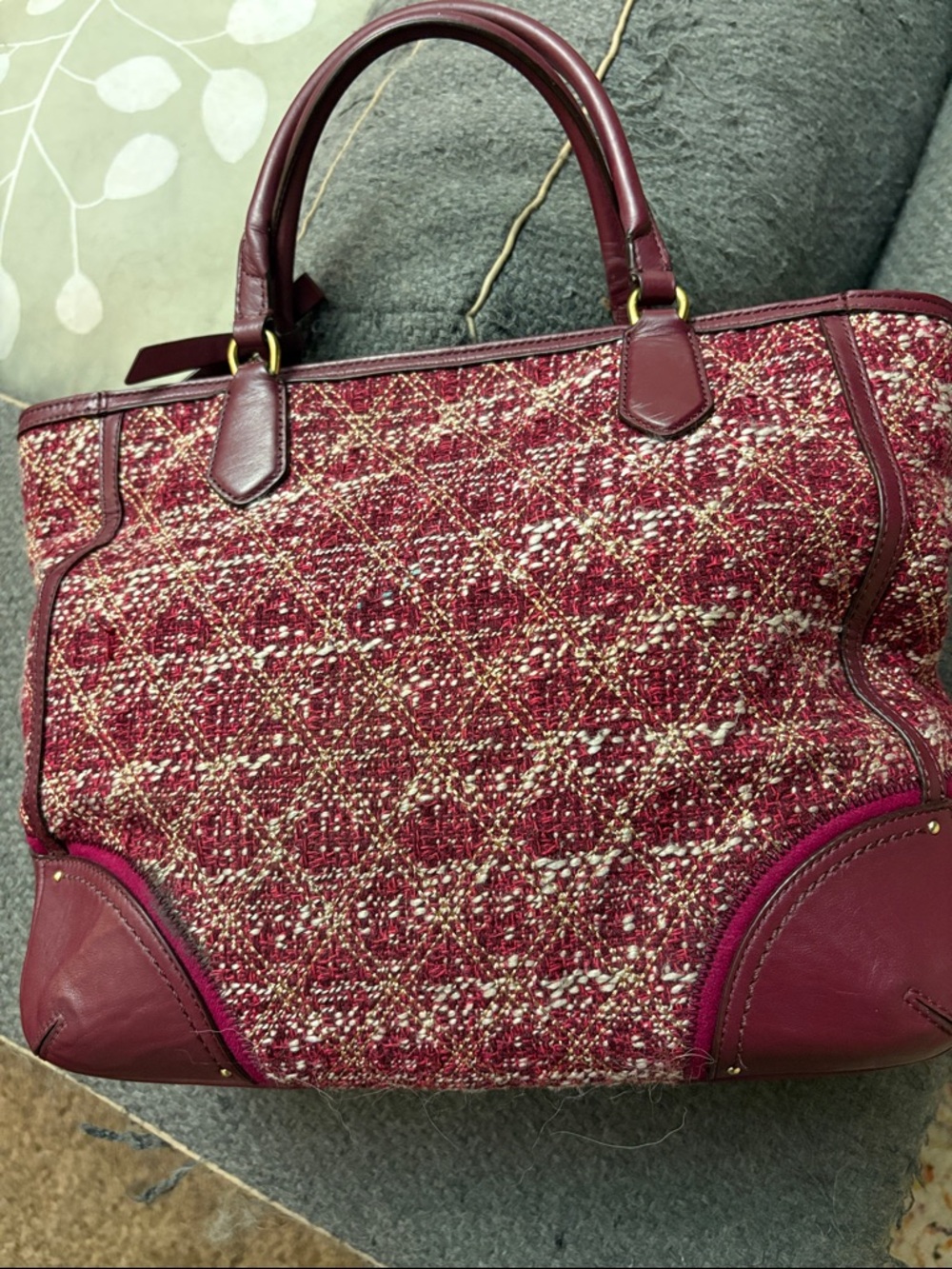 Coach 2018 Woven Burgundy Tweed Tote Bag - Elegant Women's Handbag